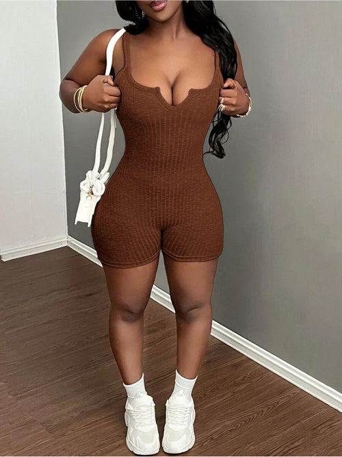Sleeveless Solid Color Romper